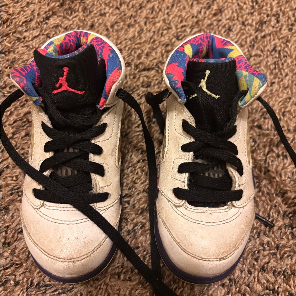 Jordan Kids Sneakers in Black and Cream with Colorful Lining